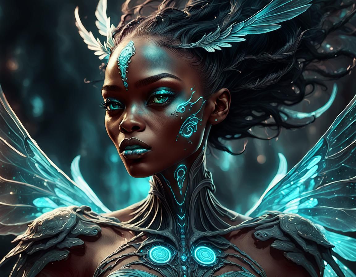 Flirty Undead Woman with Bioluminescent Wings