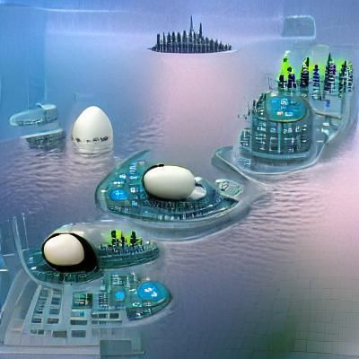 Futuristic Submarine City with Egg People
