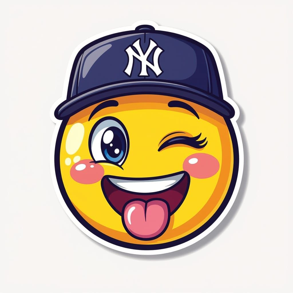 Cartoon Emoji Winking with Yankees Hat