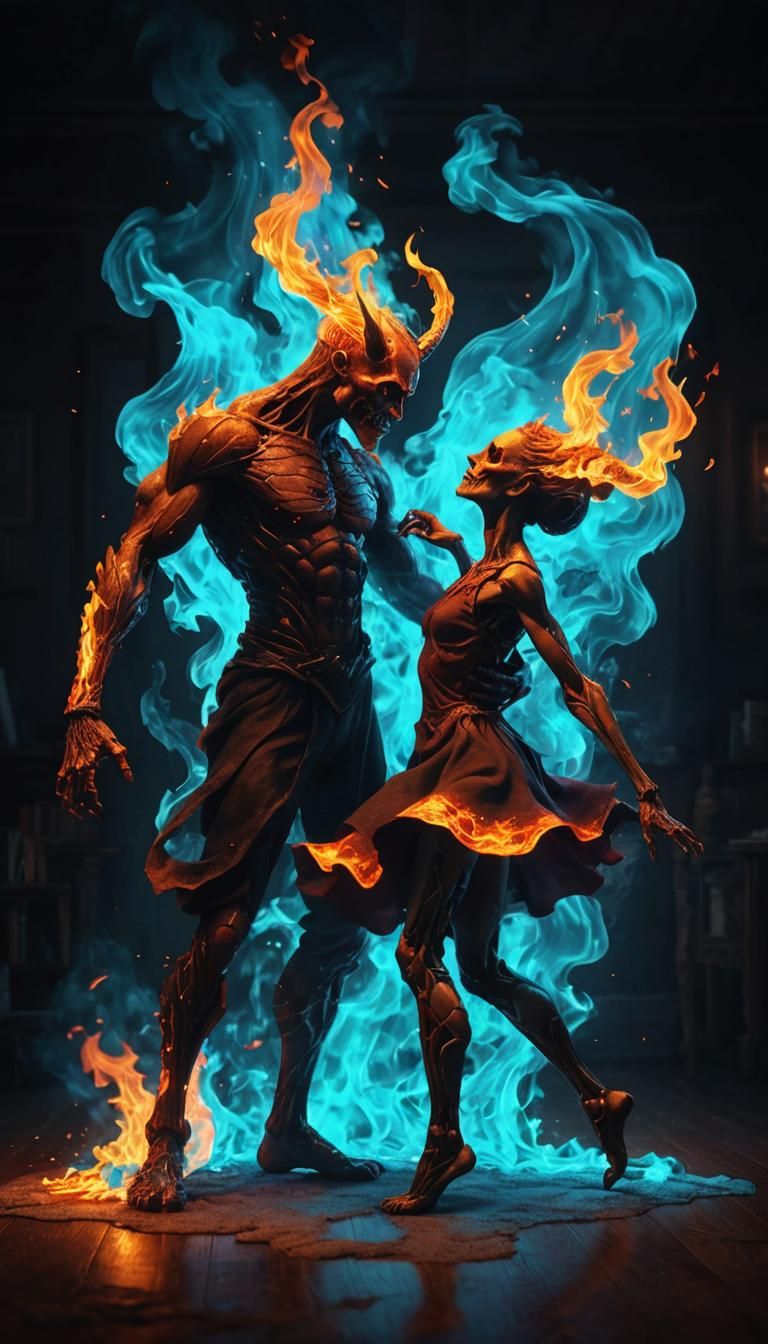 Passionate Dance of Devils in a Fireplace