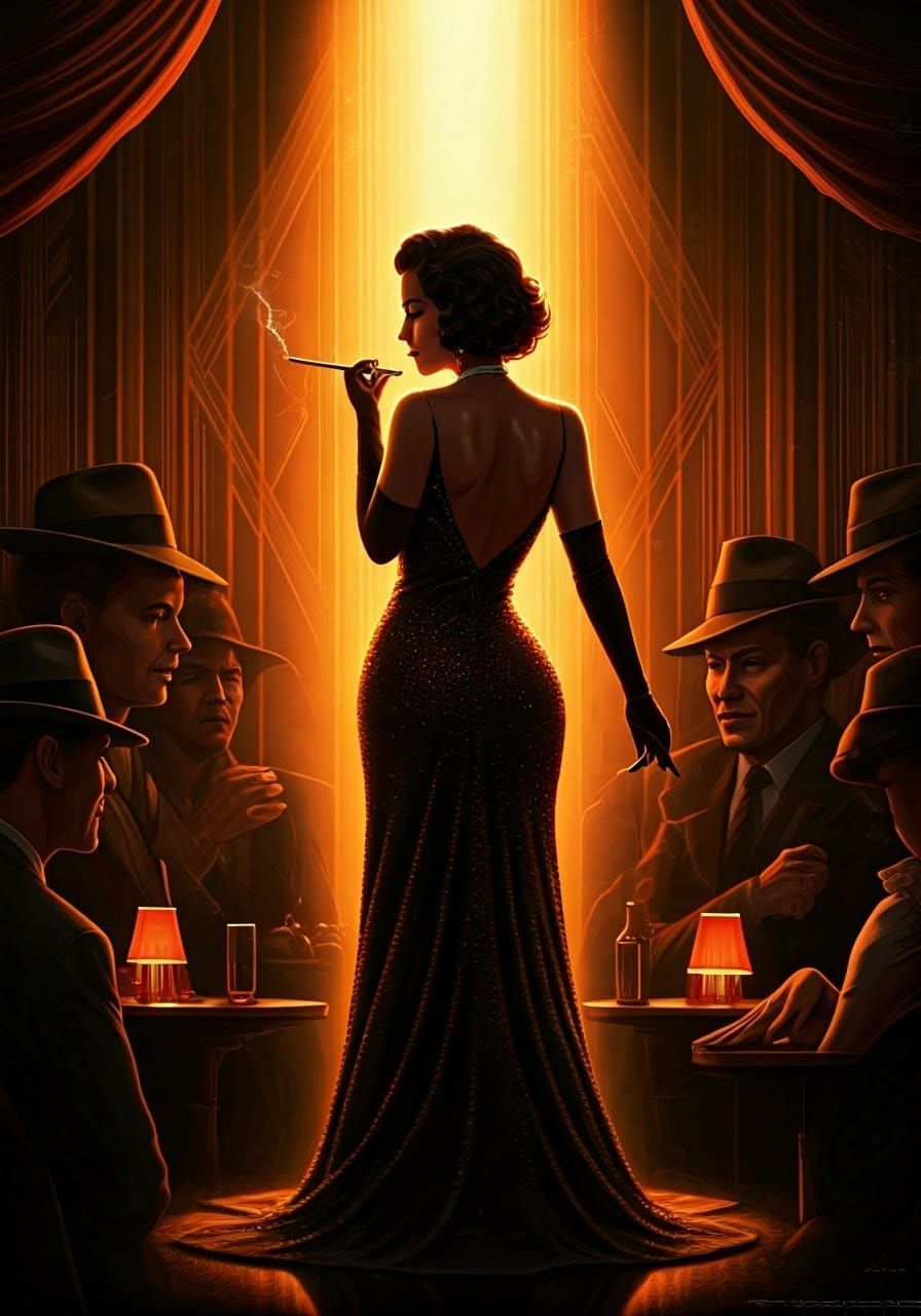 Jazz Siren in Film Noir Art Deco Club