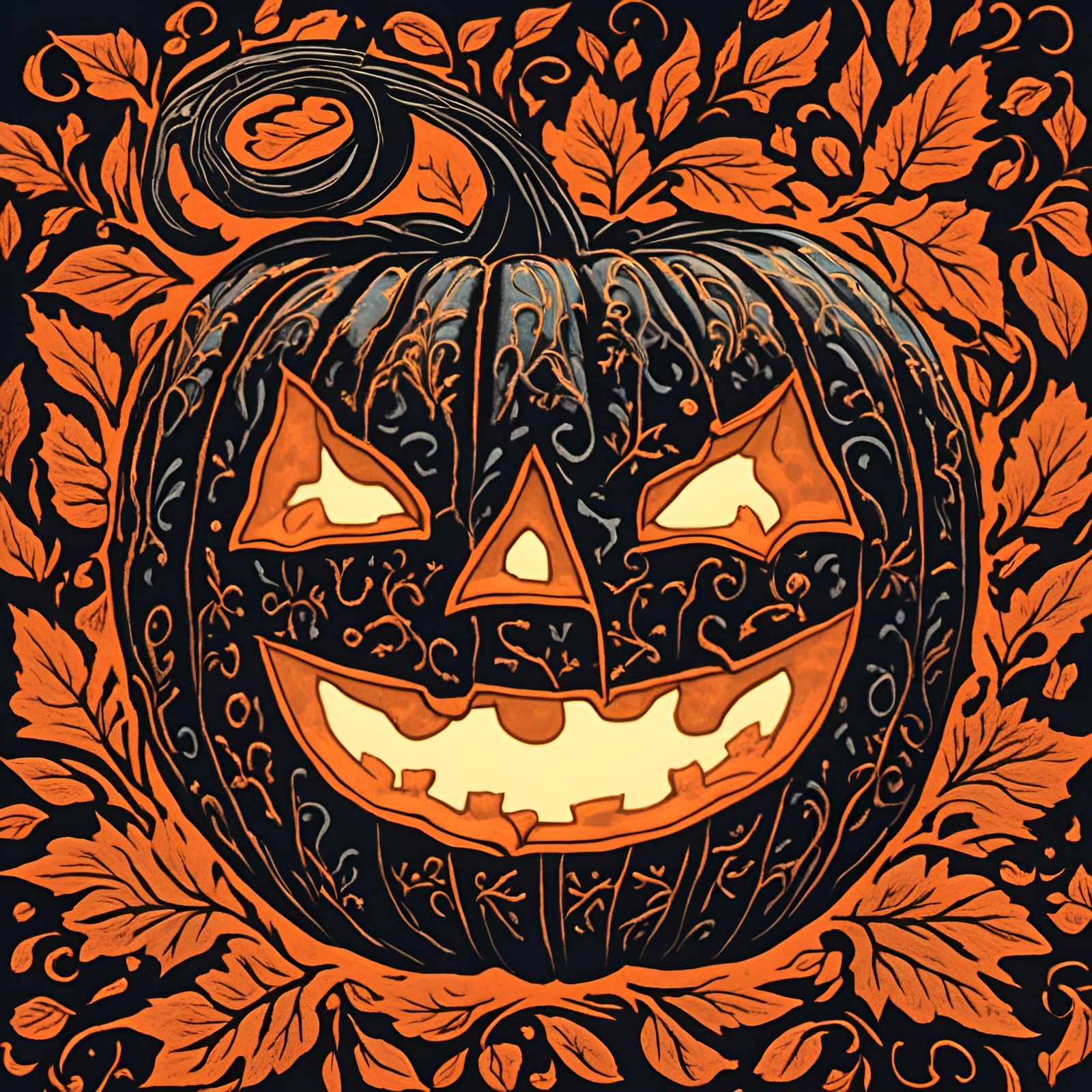 Elaborately Carved Pumpkin with Orange Glow