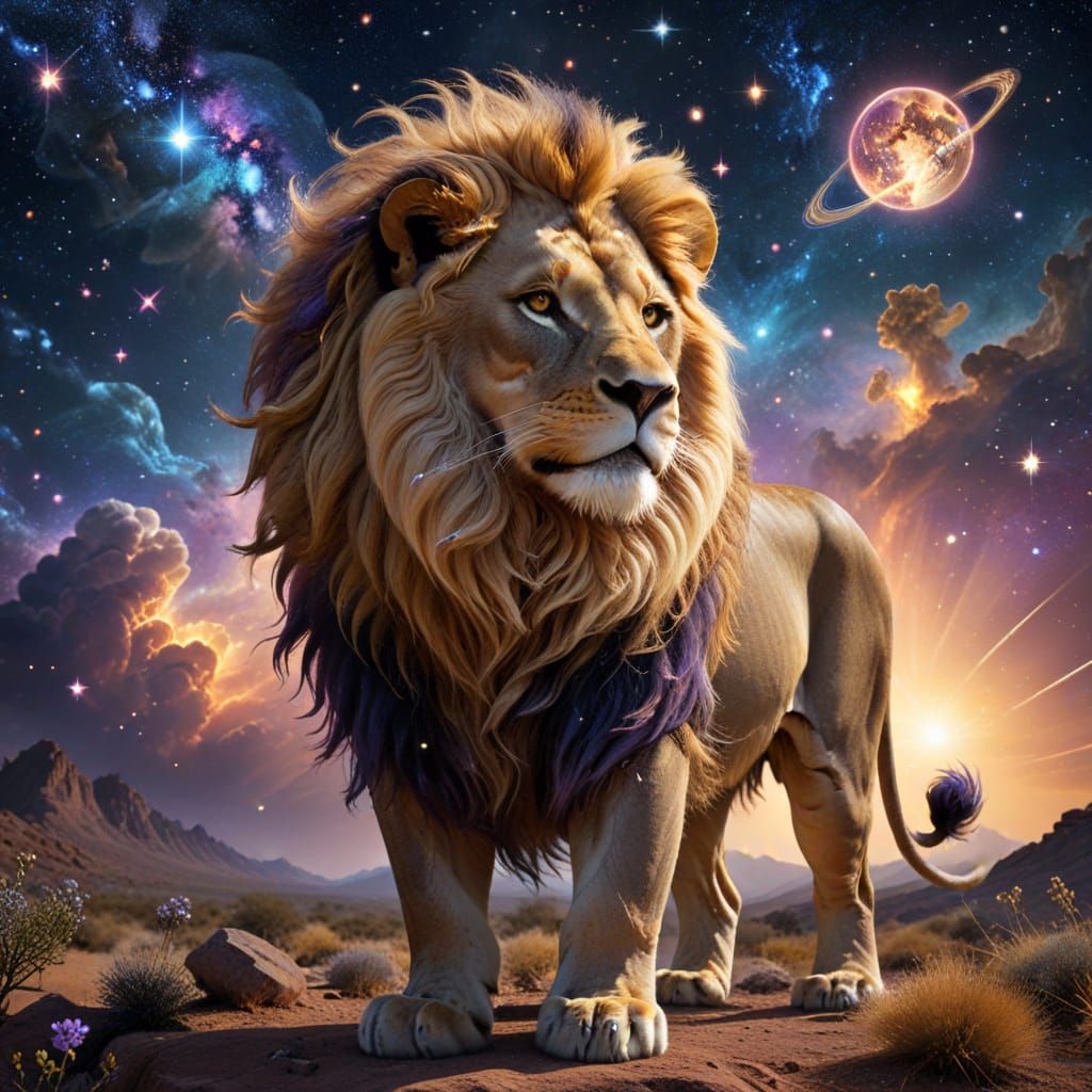 Cosmic Lion in Celestial Art Style