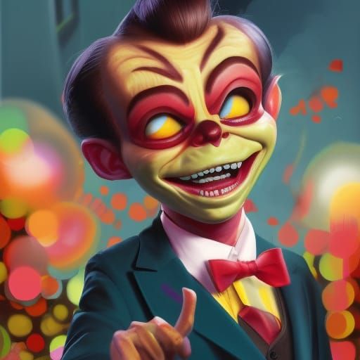 Hyperrealistic Slappy from Goosebumps in Splash Art Style