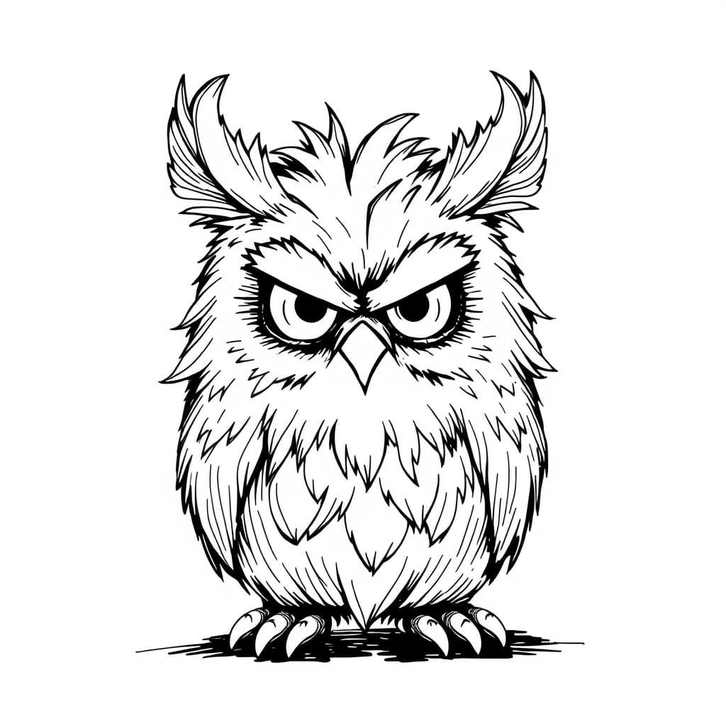 Long Furby Portrayed in Ink Line Drawing with Intense Gaze