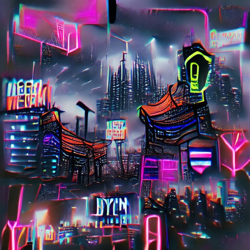 Neon Dystopian Cityscape in Cyberpunk Style
