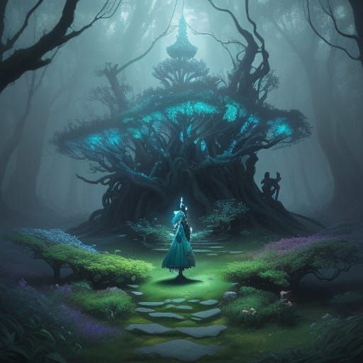 Mystical Jester in Dreamlike Landscape