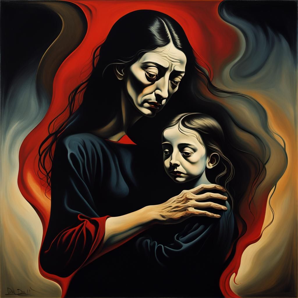 Surreal Mother and Daughter Embrace, Salvador Dali Style