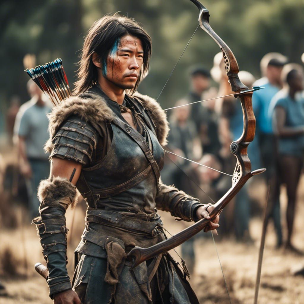 Retro-Futuristic Archer Steadies Aim at Synthwave Inspired A...