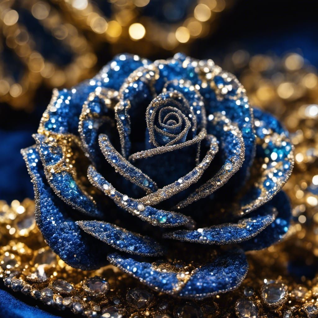 Blue Rose Dripping Sapphire Gemstones in Meadow