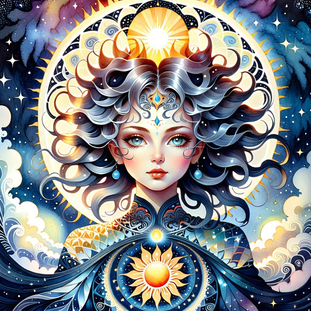Radiant Sun Energy in Starry Space Illustration