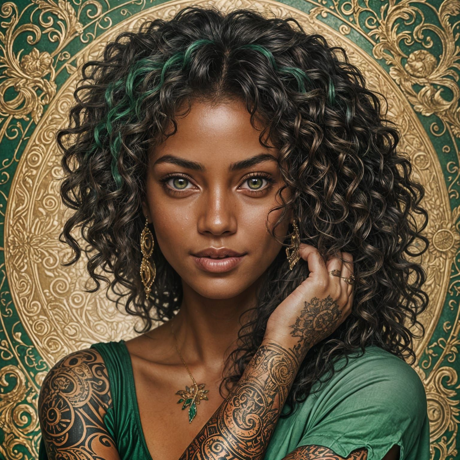 Emerald Eyes in Paris: Digital Art Tattoo Portrait