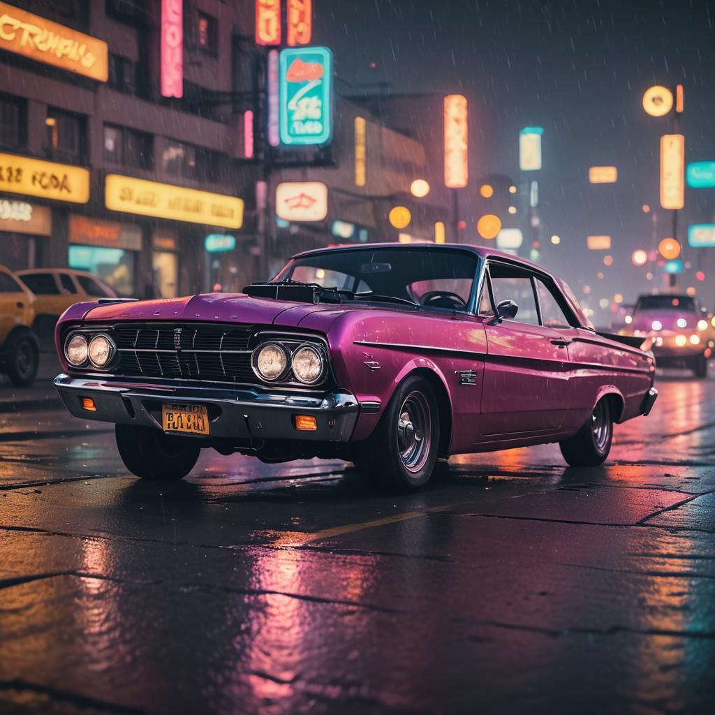 1960 Ford Falcon Coupe in Cyberpunk Neon