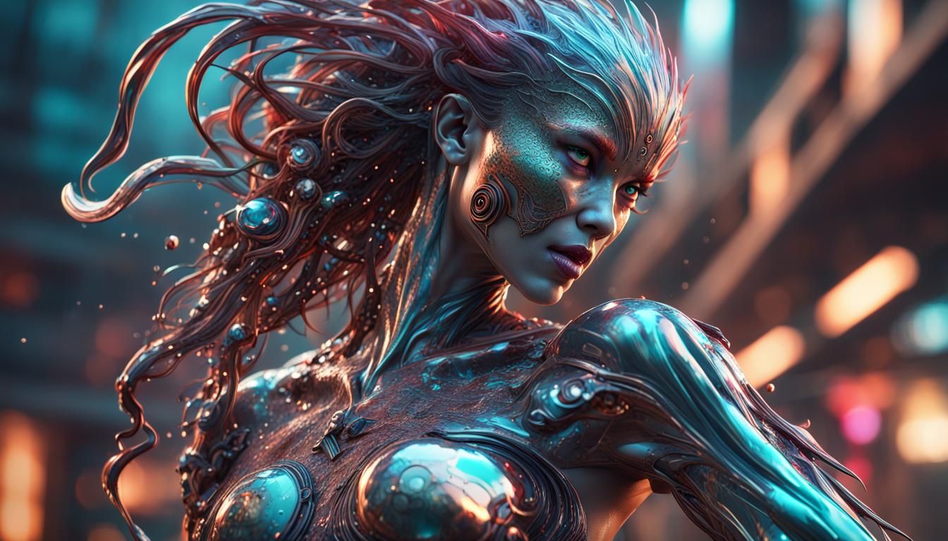 Hyperrealistic Mermaid Demon in Sci-Fi Style