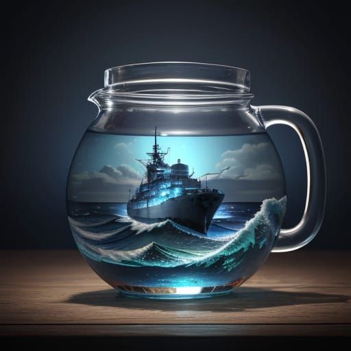 Navy Ship Captured Inside a Glass Bottle
