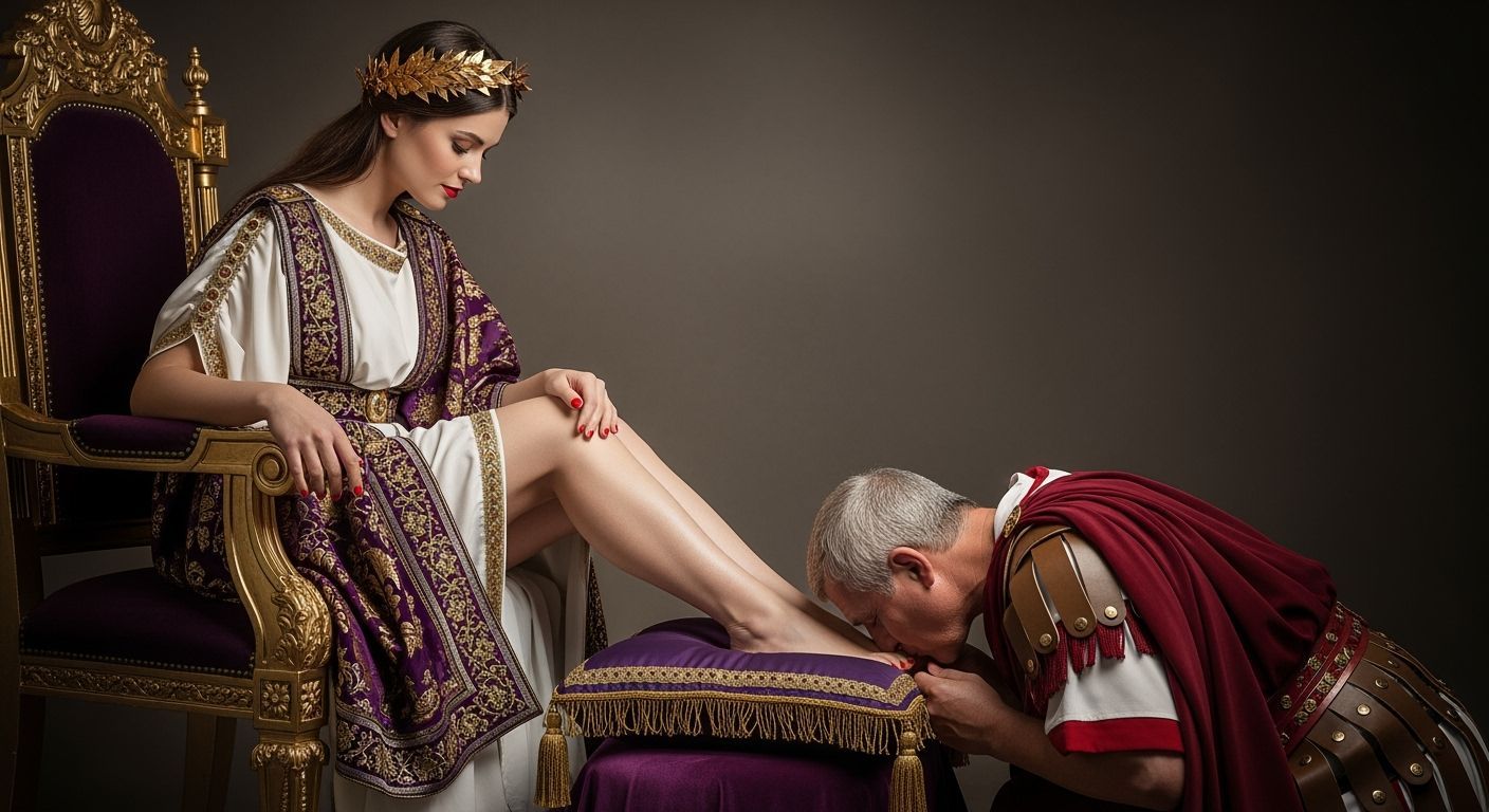 Roman Empress on Gold Throne in Neoclassical Style