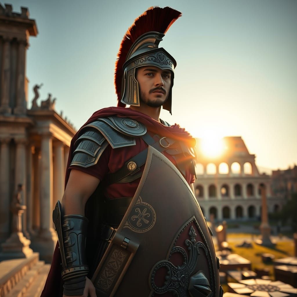Roman Warrior in Forum at Sunset