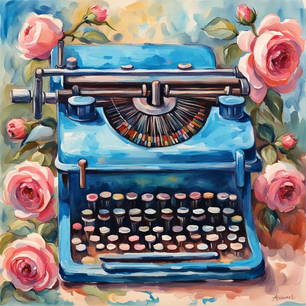 Vintage Typewriter in Watercolor Gouache Style