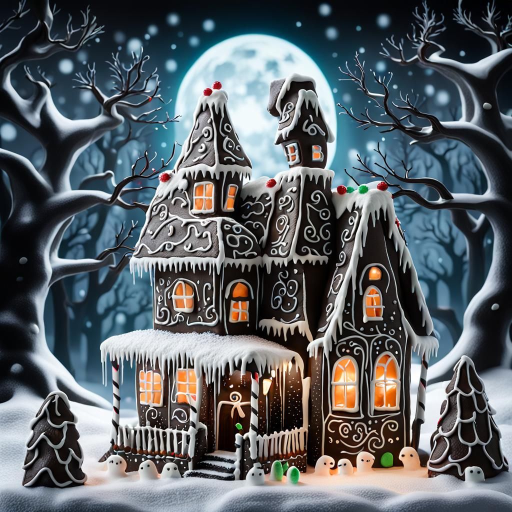 Haunted Gingerbread House in Winter Wonderland