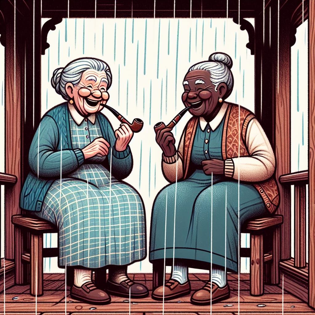 Grandmothers Share a Joyful Moment in the Rain
