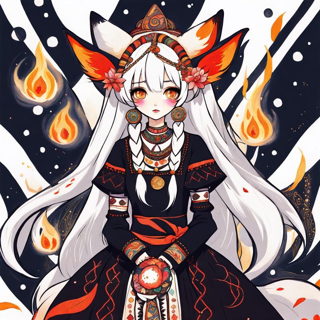 Kitsune Anime Girl in Varied Art Styles