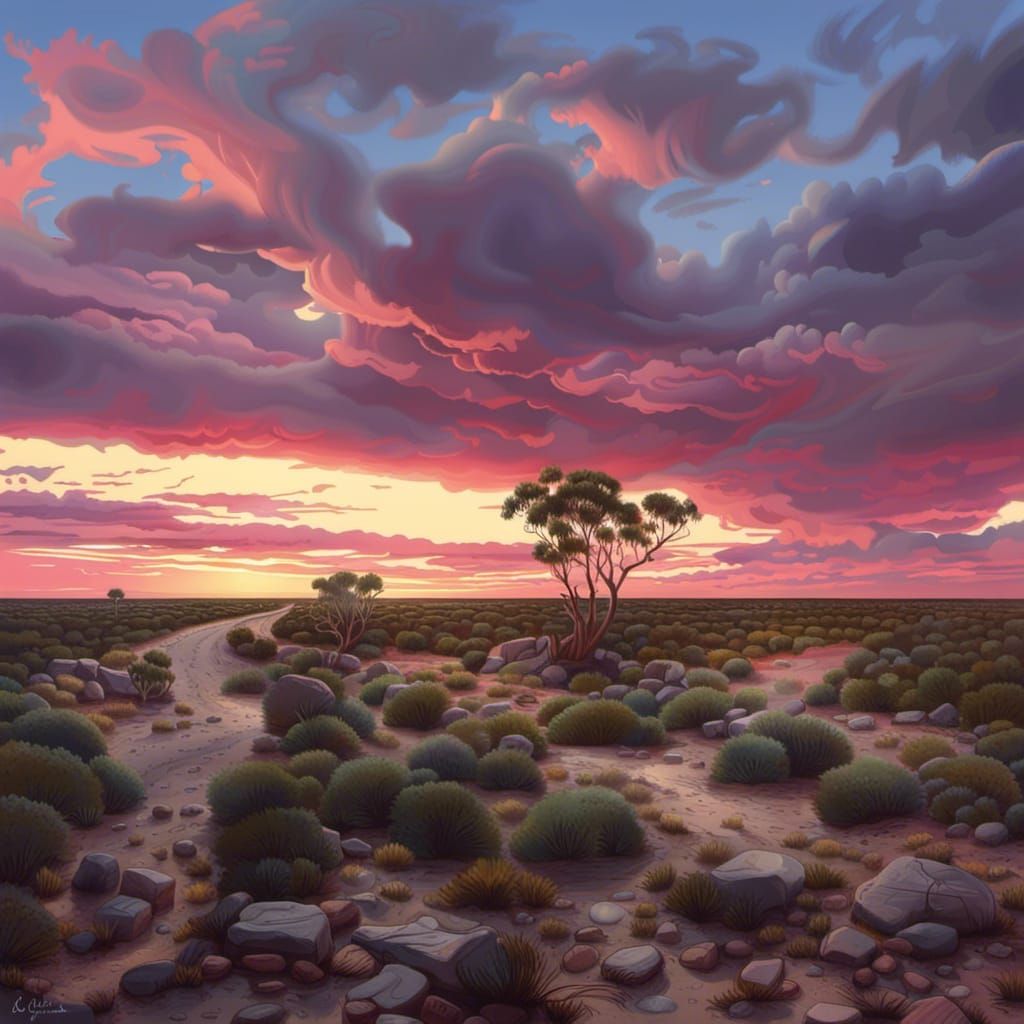 Nullarbor Sunset in Graffiti Splash Art Style