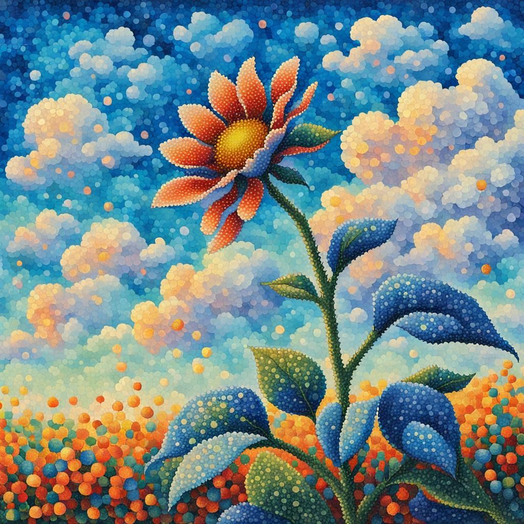 Colorful Abstract Flower in Pointillism Style