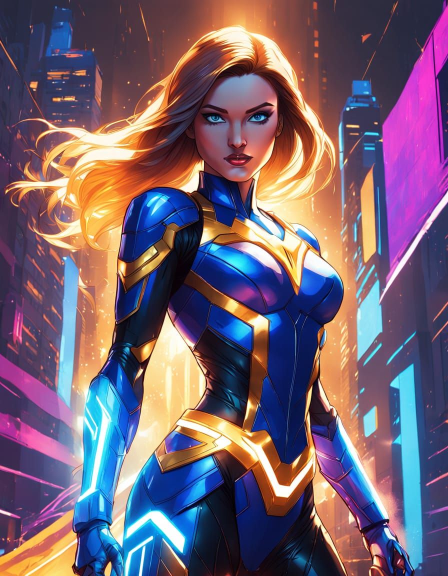 Futuristic Superheroine in Dramatic Pose, Inspired by Artger...