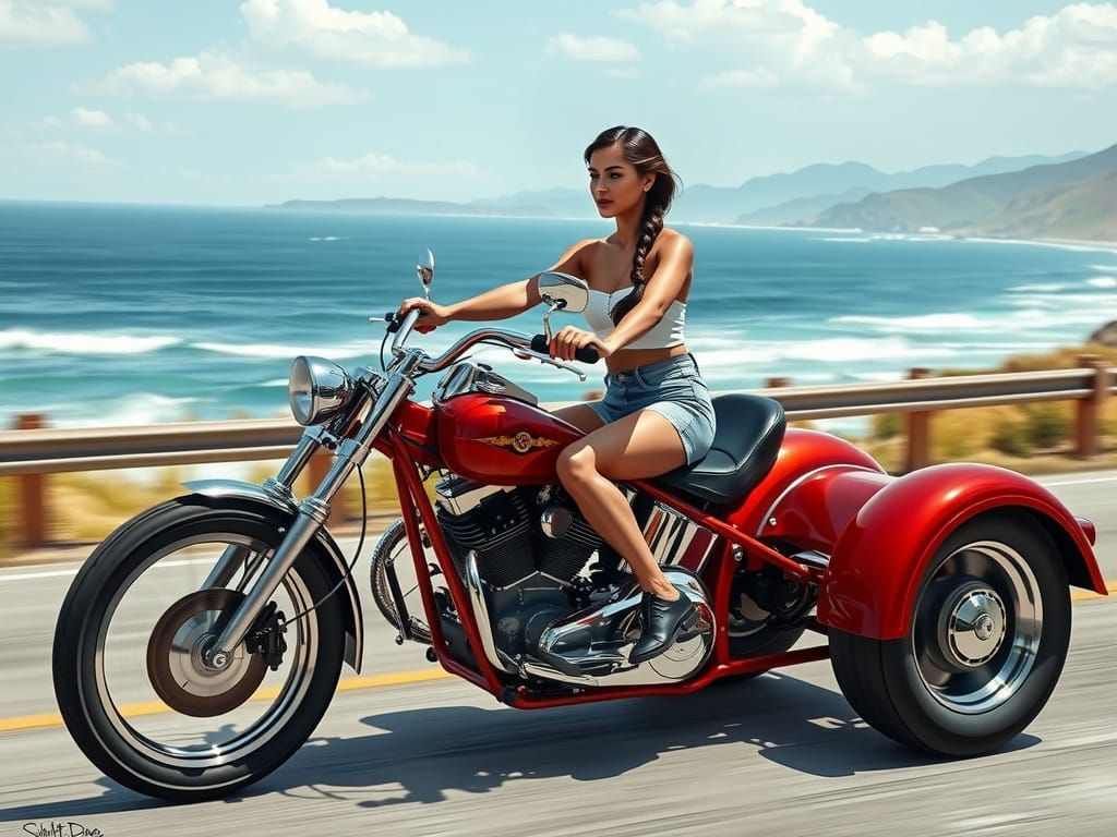 Harley Trike Cruises Pacific Coast Highway in Lowbrow Style