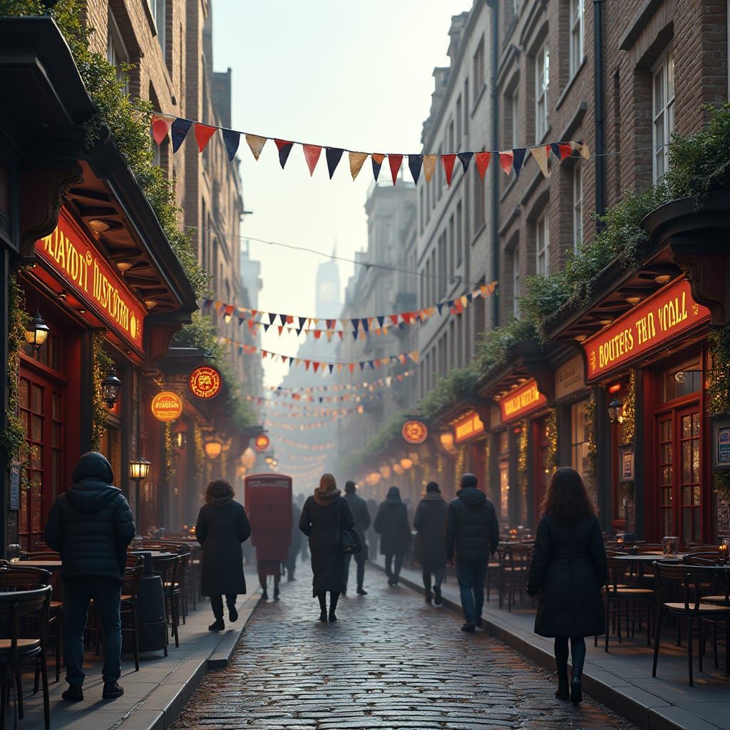 London Street Scene with Traditional Pubs and Historic Build...