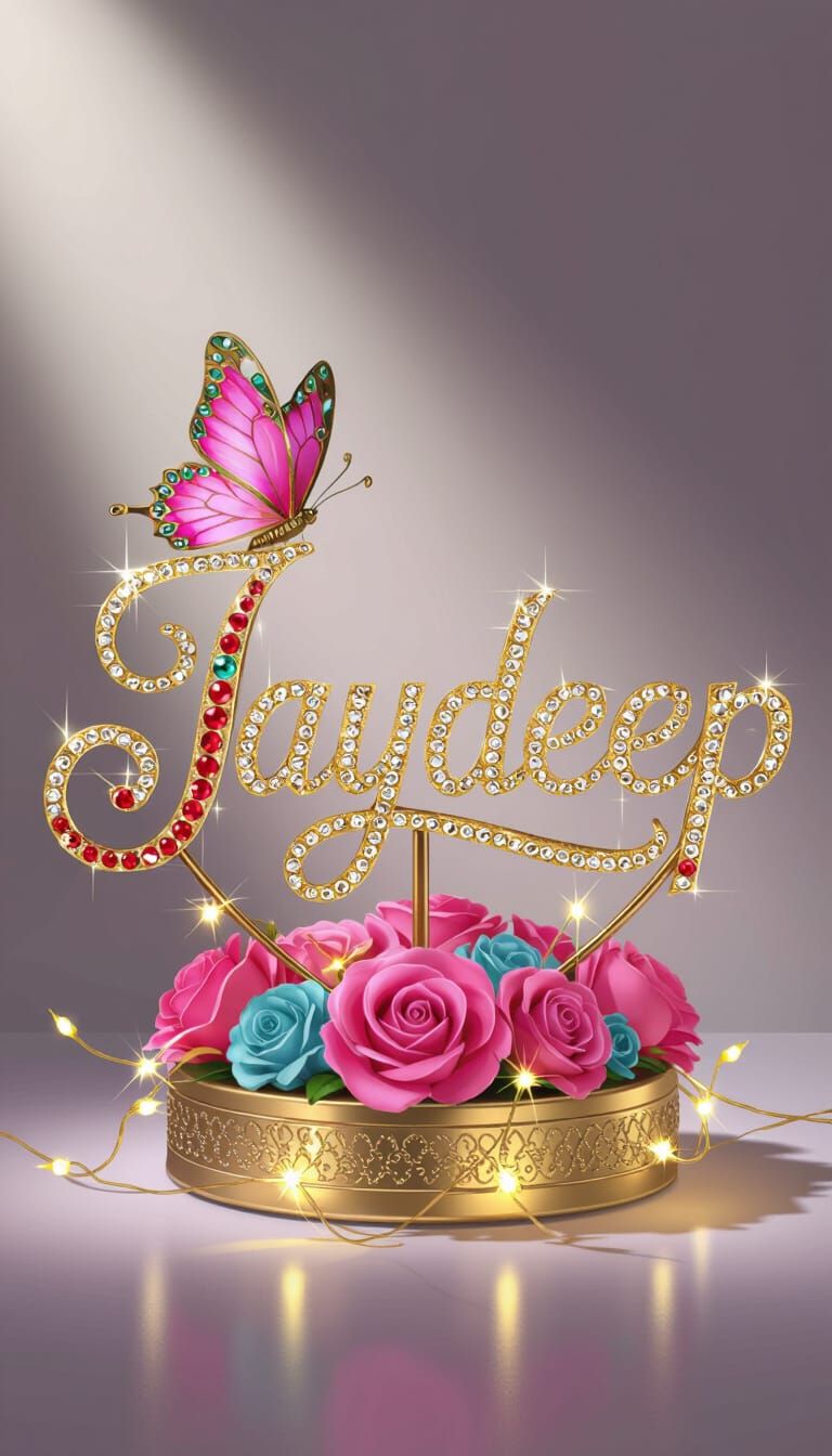 Elegant Golden Nameplate with Gems and Butterfly