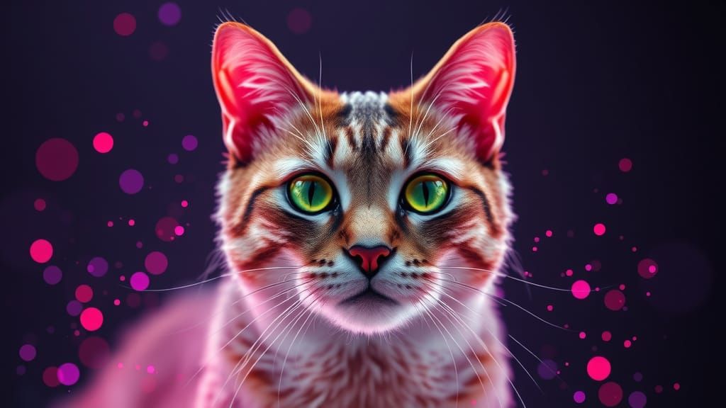 Majestic Cat Dissolves into Vibrant Particles