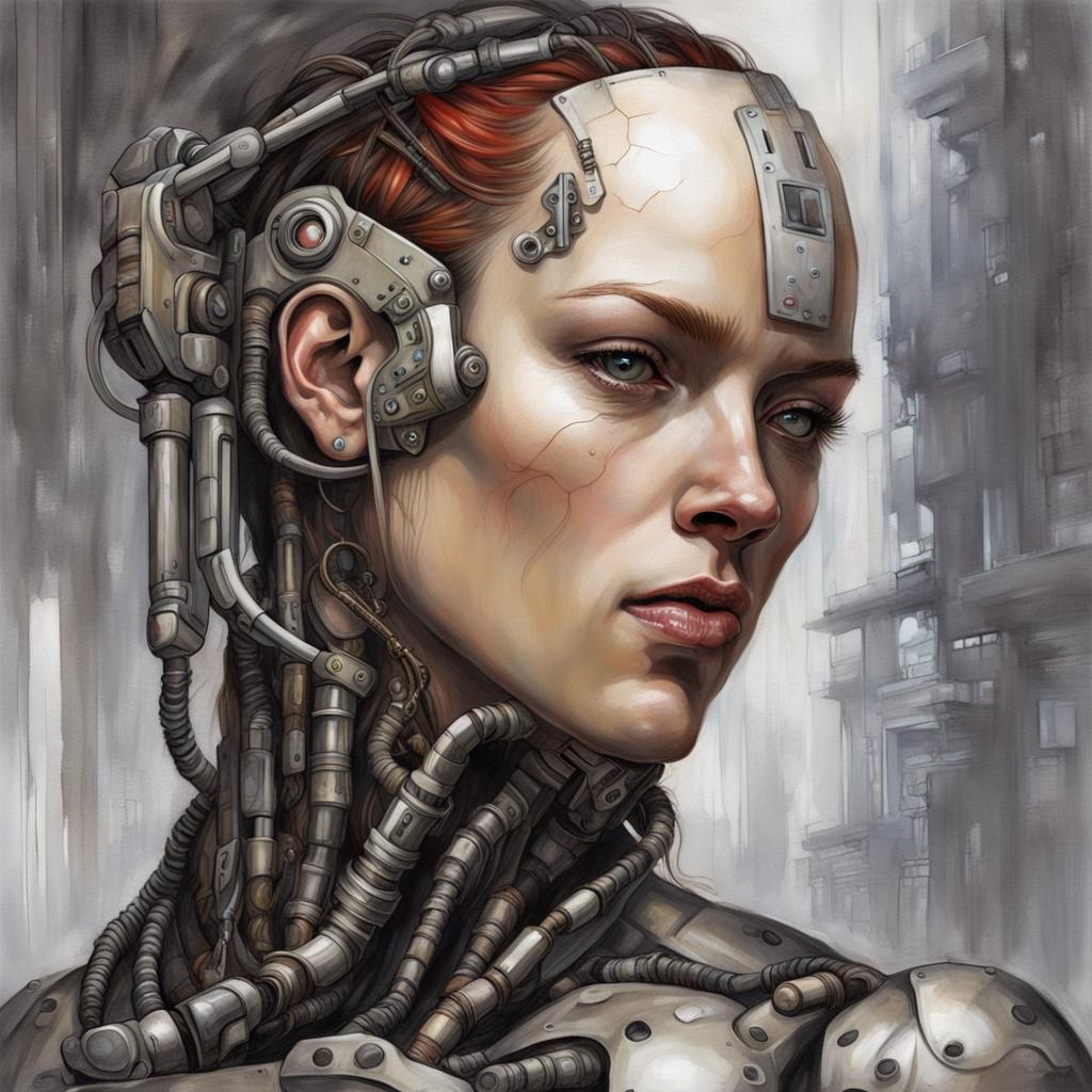 Cyberpunk Cyborg Portrait Inspired by Comic Art