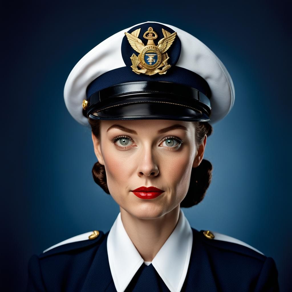 1940s Pin-Up Woman in Navy Uniform Portrait