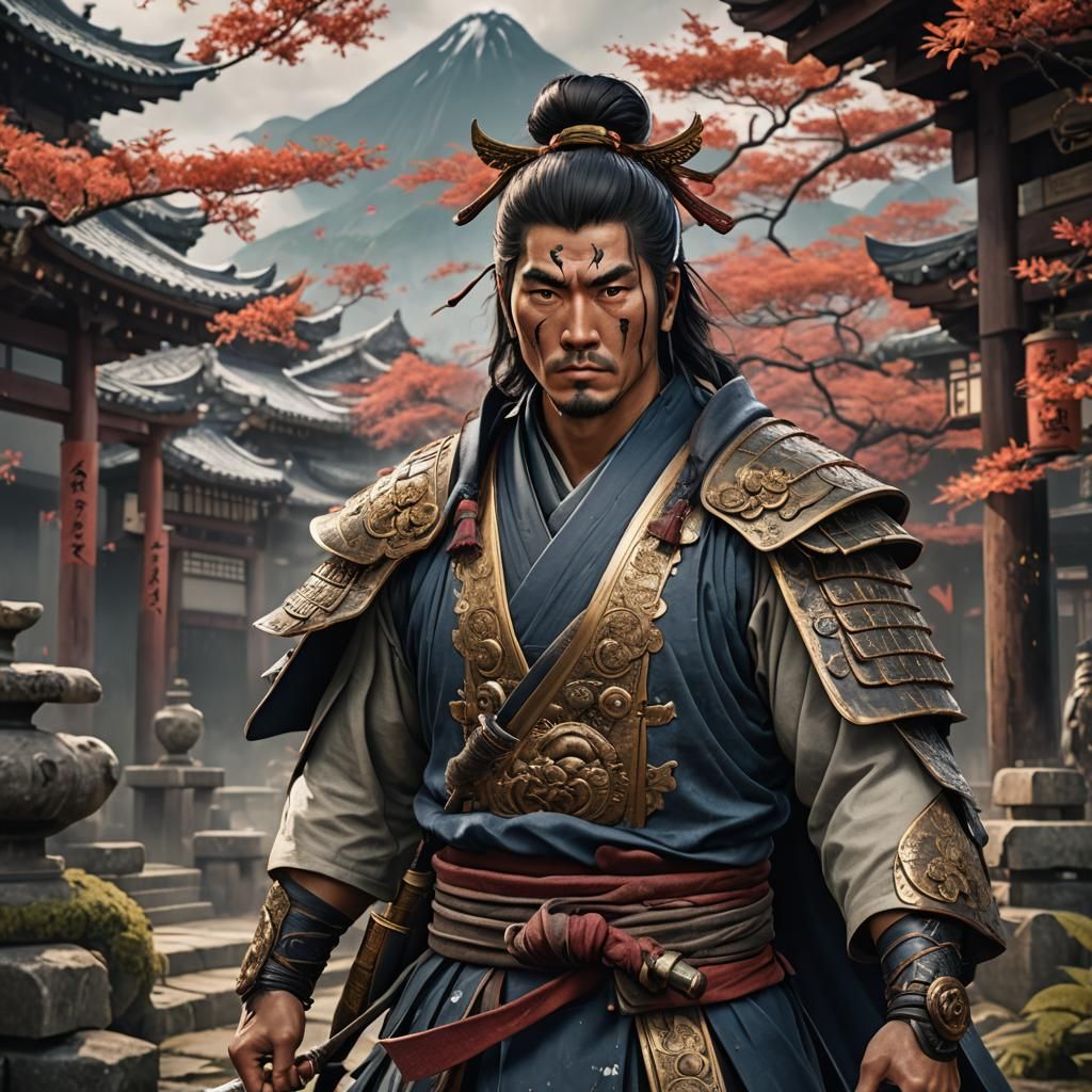 Handsome Japanese Man: Detailed Fantasy Concept Art
