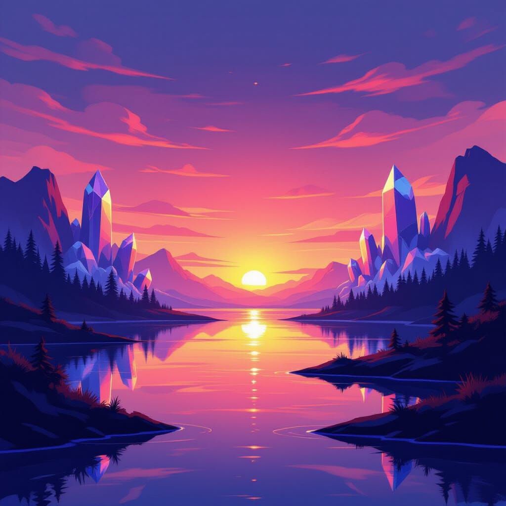 Abstract Nature Landscape with Sunset Colors