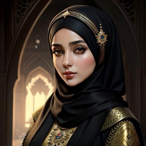 Beautiful Hijabi Woman Portrait in Ornamental Setting