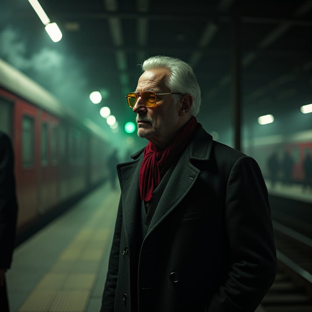 Silver-Haired Spy in Cold War-Era Train Station