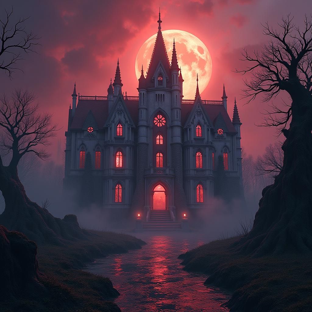 Ominous Manor in Dark Fantasy Landscape