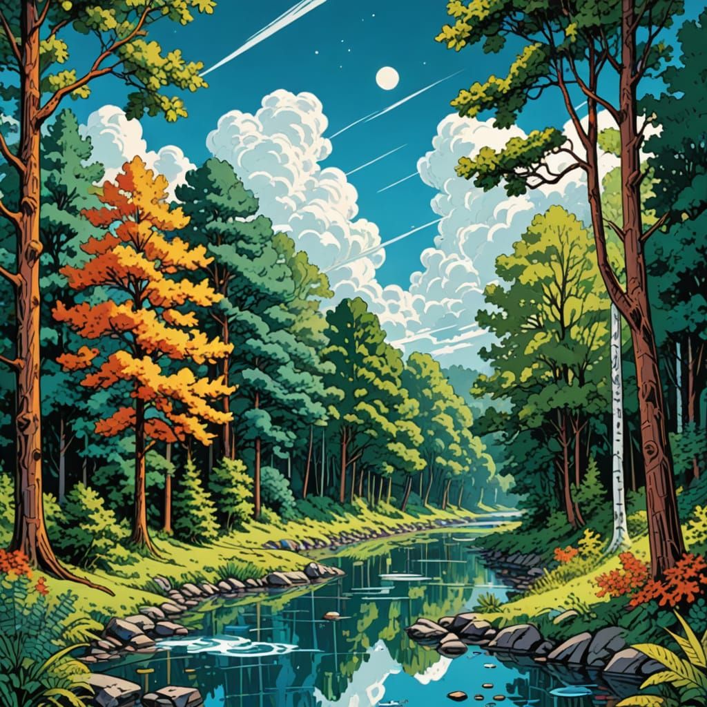 Vibrant Pop Art Forest Landscape