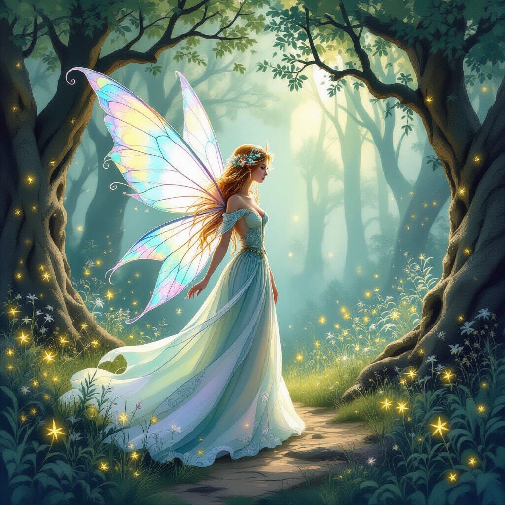 Mystical Fairy in Enchanted Forest: Watercolor Art
