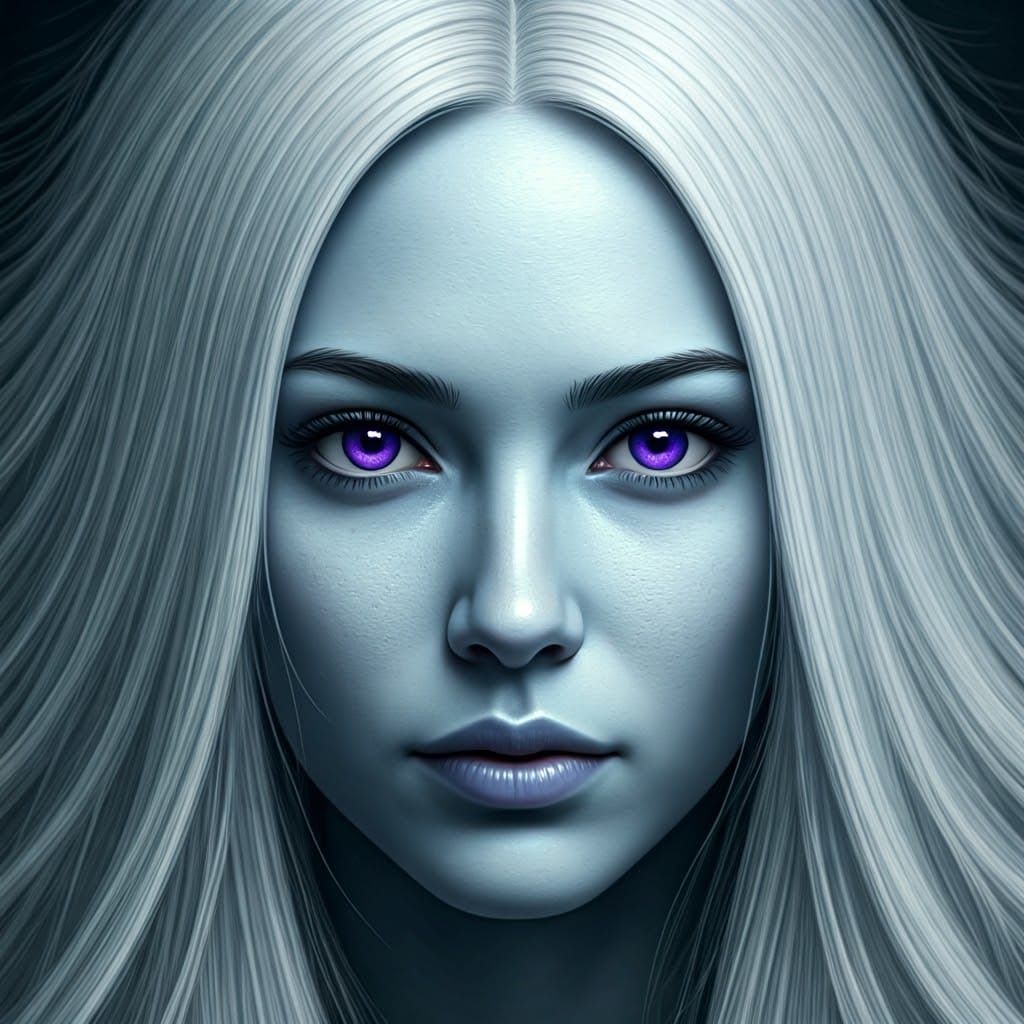 Hyperrealistic Portrait of a Woman with Porcelain Skin and A...