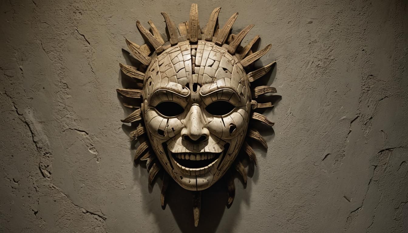 Intricately Carved Bone Mask with Ghostly Faces