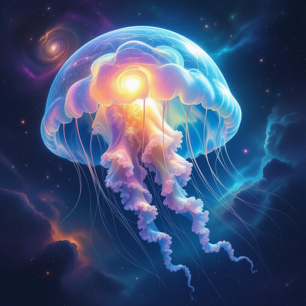 Cosmic Jellyfish Nebula in Psychedelic Horror Style