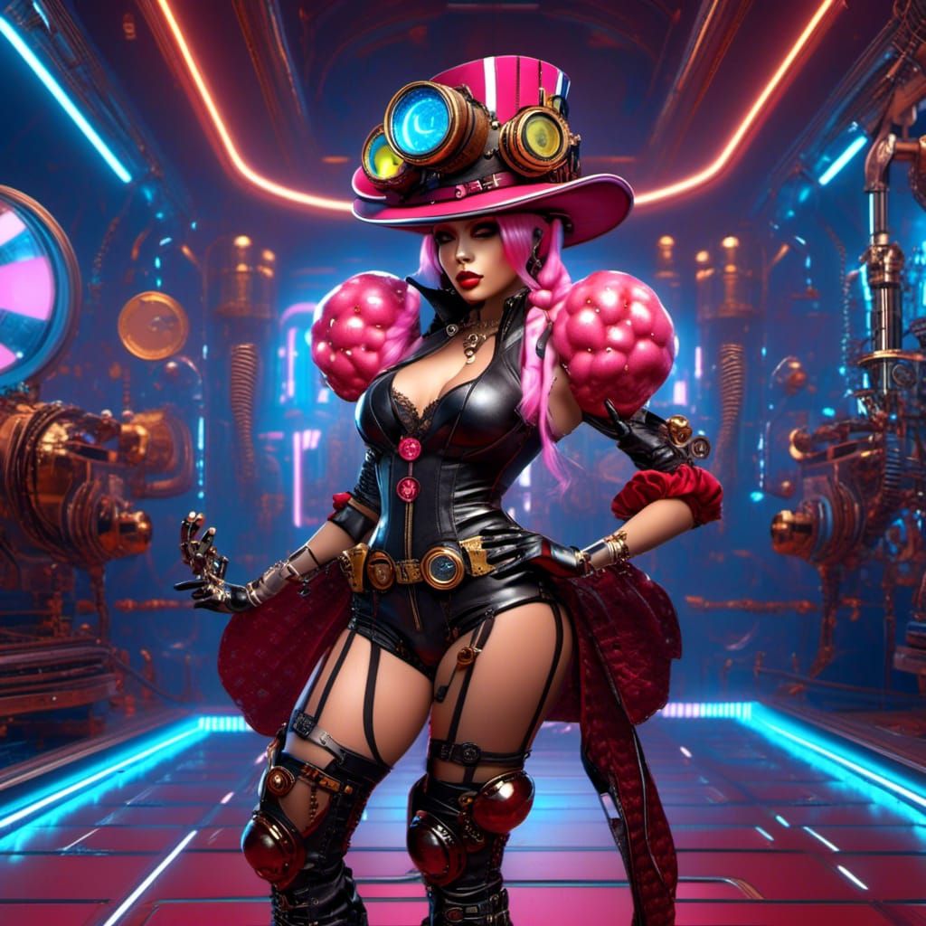 Steampunk Cyborg Strawberry Shortcake in Cyberpunk Style