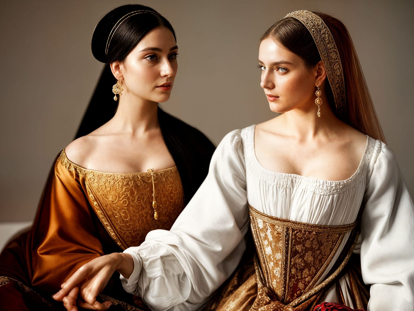 Renaissance Women Converse Over Coffee: Digital Painting