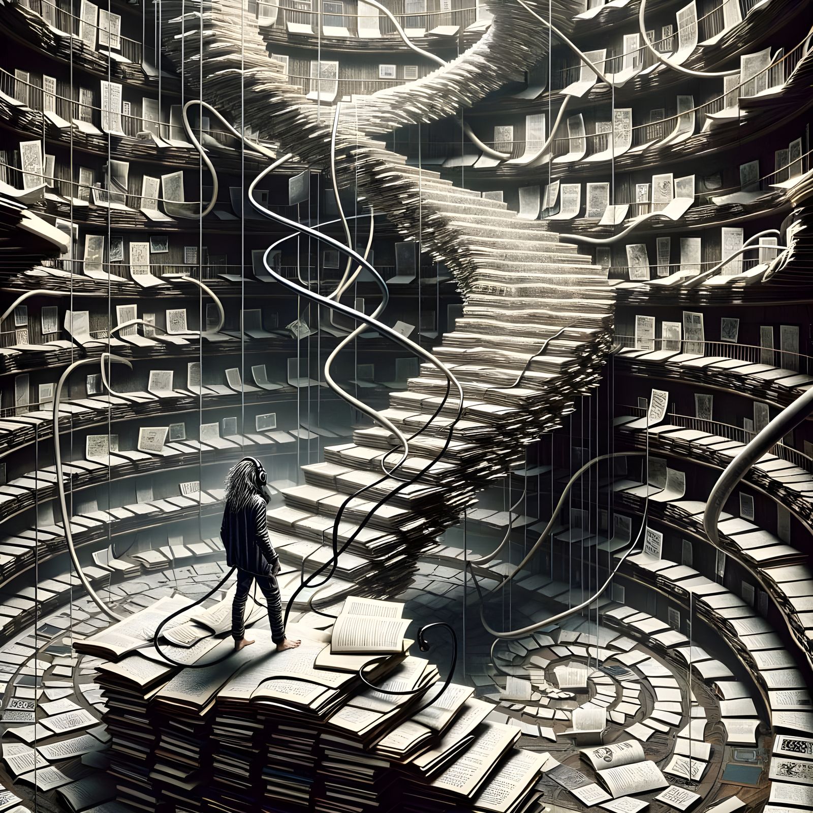 Surreal Asylum: Journal Staircase with Musician in Graphic S...
