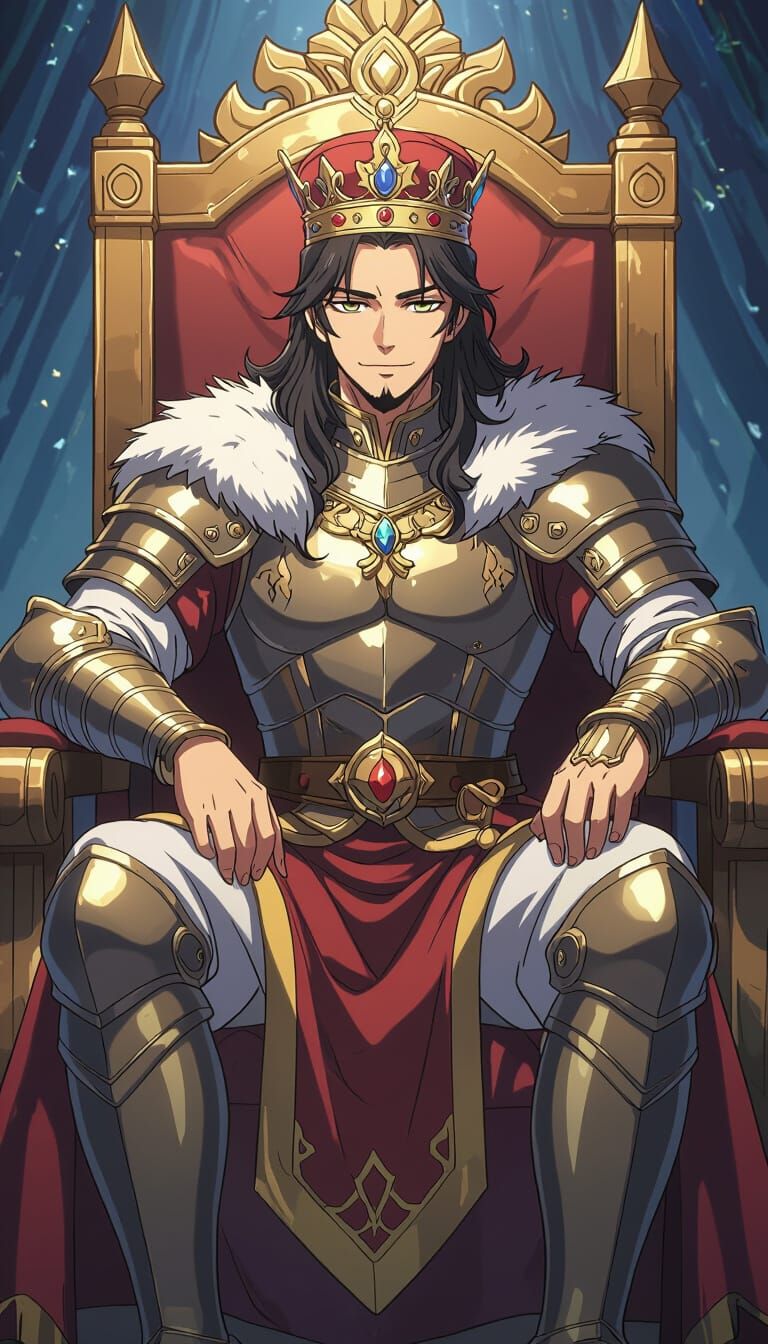 Young Indian King on Throne in Manga Style