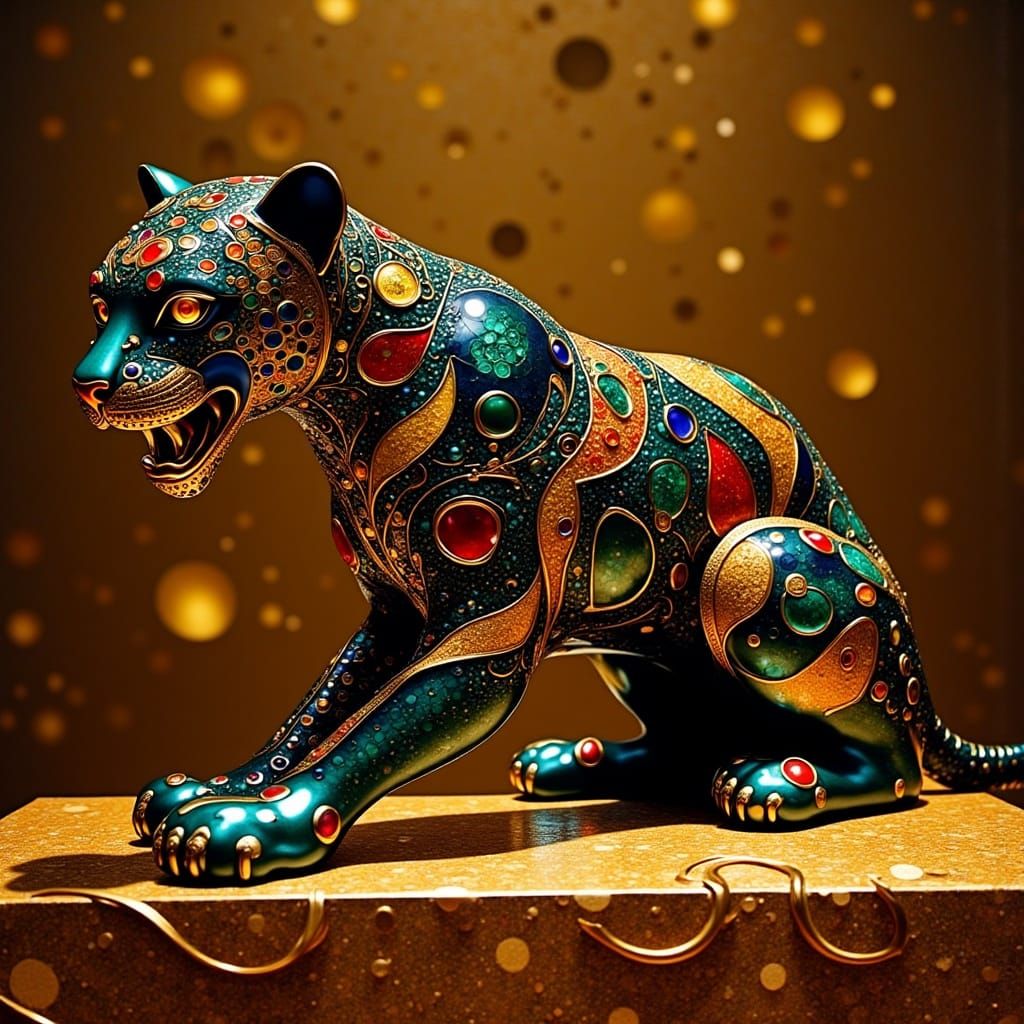 Majestic Jaguar Jewel Statue in Art Nouveau Style