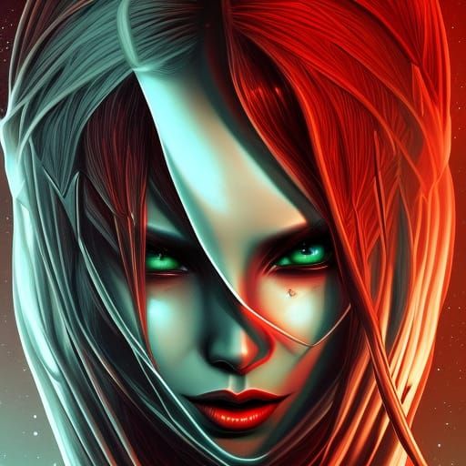 Mysterious Moon Elf Matrix in Occult Horror Style